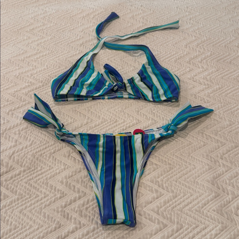 Striped Halter Bikini Set